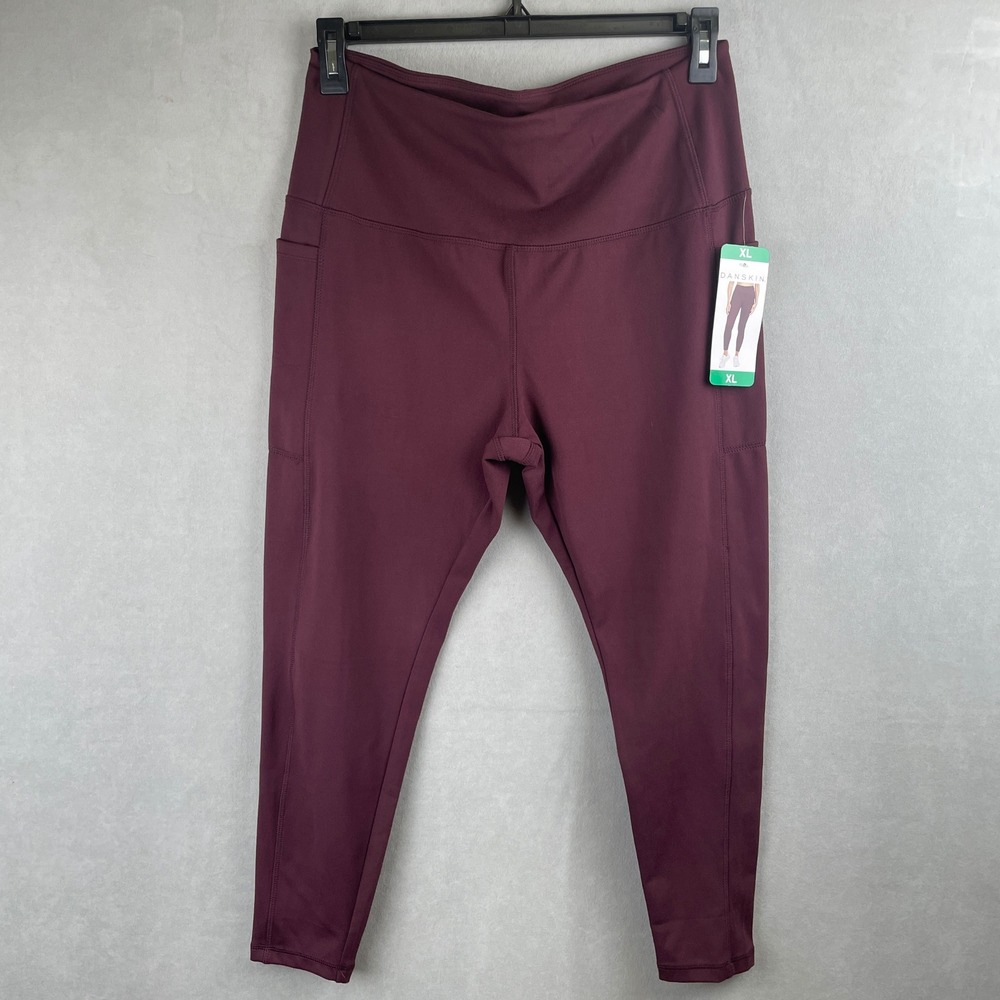 Danskin Wmns High Rise 7/8 Yoga Leggings Black Cherry XL Pockets Sporty New Read